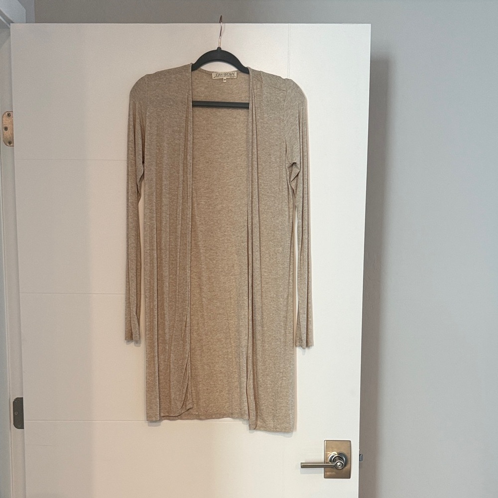 Light Brown ribbed Open-Front Women's Cardigan Sweater